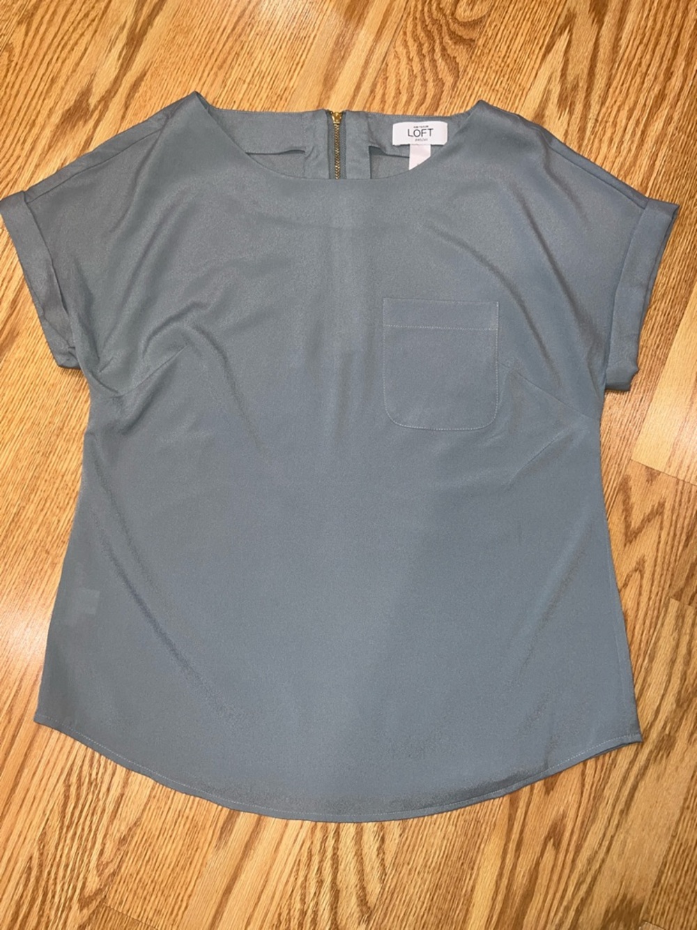 LOFT Slate Blue Short Sleeve Pocket Blouse